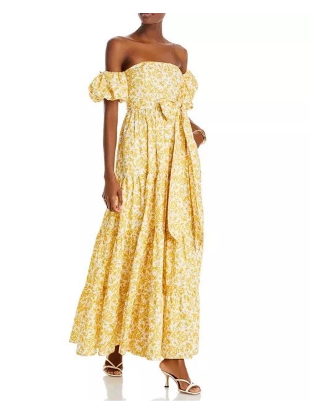 Aqua Yellow Floral Off-the-Shoulder Maxi Dress - Picture 2 of 7